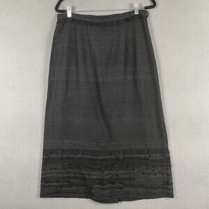 Neesh by D.A.R. Skirt Womens Large Black Silk Pleated Ruffle Trim Midi Lithuania